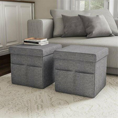DAPHNES DINNETTE Foldable Storage Cube Ottoman with Pockets - Charcoal Gray DA3857373